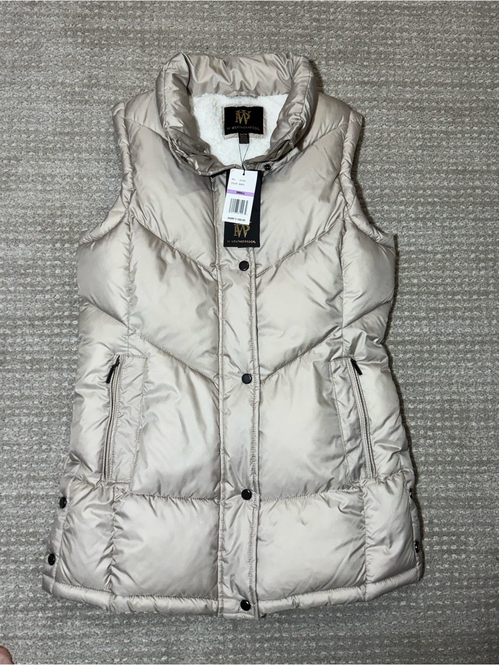 NWT MP by Weatherproof Quilted Puffer Vest Birch Small $100 MSRP